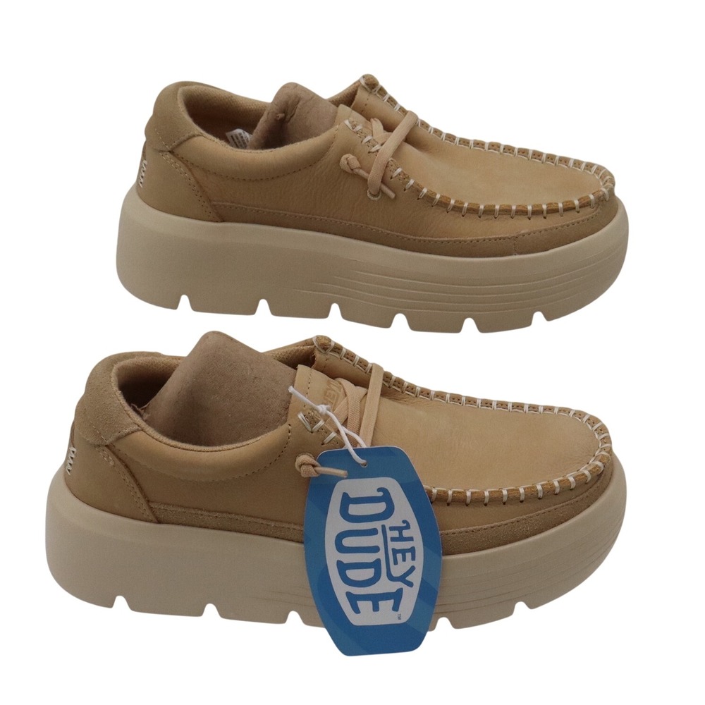 Hey Dude Shoes Womens 6 Austin Edge Ox Nubuck Light Tan Platform Loafer New